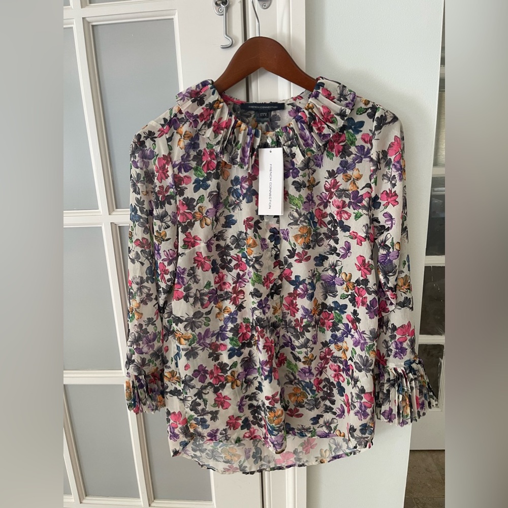 French connection ALIANAU mix button down top, size 8 - Picture 2 of 4
